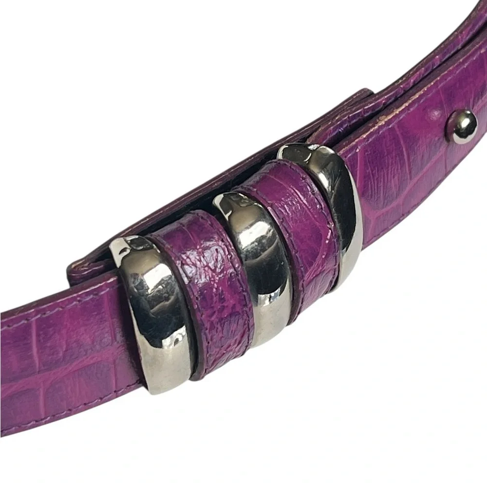 Omega Medium Purple Reptile Thin Leather Belt Statement Silver Buckle Hardware